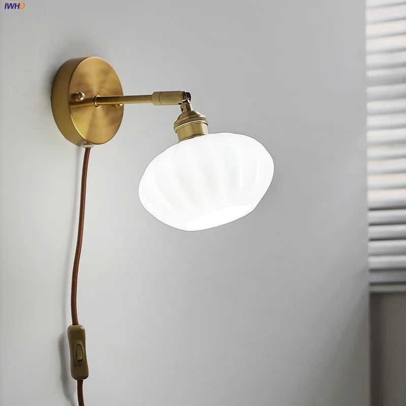 Afralia™ White Glass LED Wall Light | Modern Rotate Plug-In Sconce Lampara De Pared