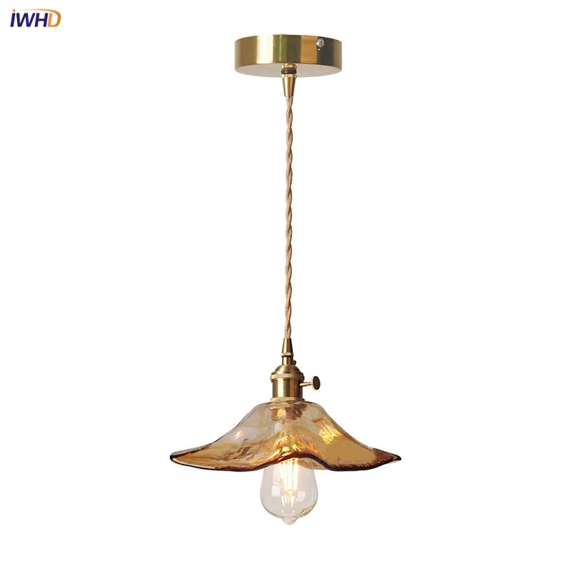 Afralia™ Amber Glass Pendant Light Fixture with Copper Knob Switch