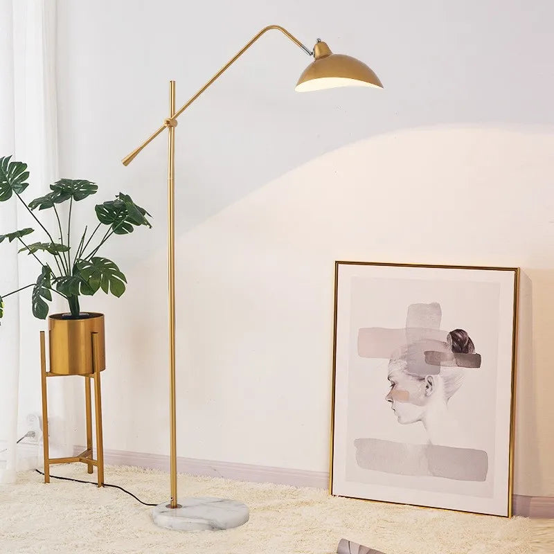 Afralia™ Nordic Gold Metal Floor Lamp Adjustable Length Marbled Base Light