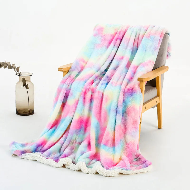 Afralia™ Rainbow Faux Fur Throw Cozy Blanket -Soft Plush All Seasons Sofa Cover