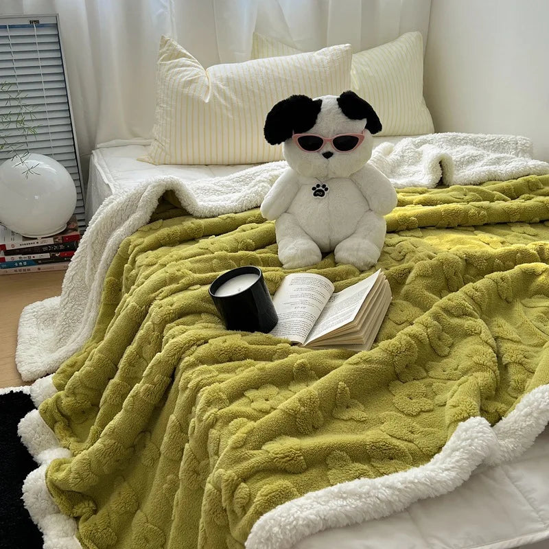 Afralia™ Cozy Lamb Wool Flower Jacquard Blanket: Luxe Solid Color Sofa Quilt for Winter