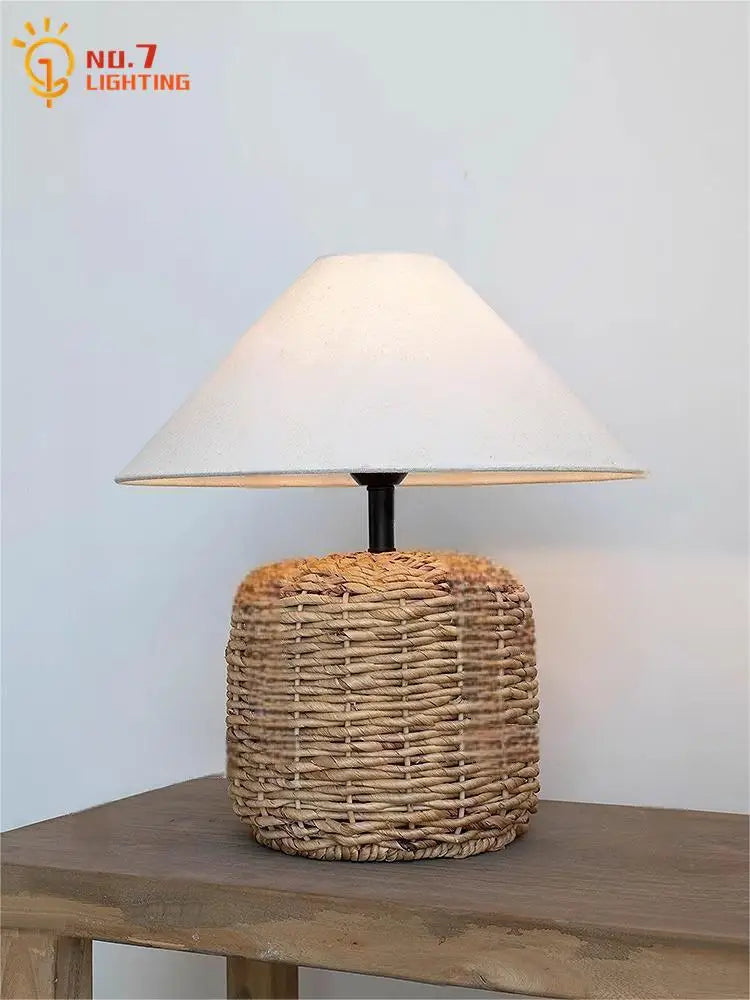 Afralia™ Retro Rattan Weaving Table Lamp, LED E27 Desk Light, Wabi-Sabi Zen Art Style