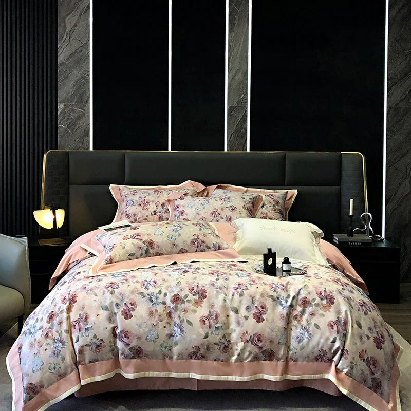 Afralia™ 100S Egyptian Cotton Print Bedding Set for Queen King Ru Size