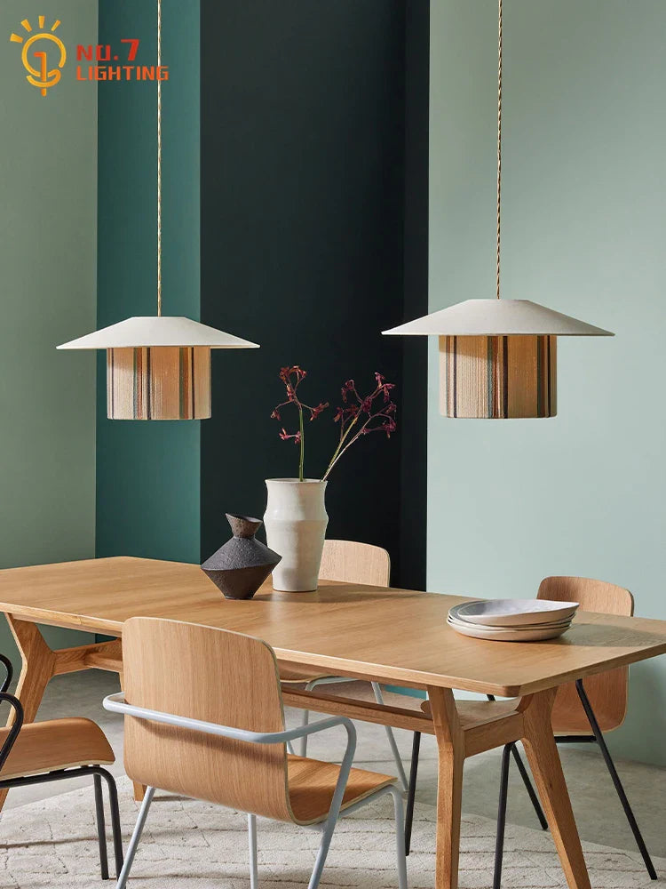 Afralia™ Wabi-sabi Cotton Wood Pendant Light LED E27 Retro Hemp Rope Hanging Lamp