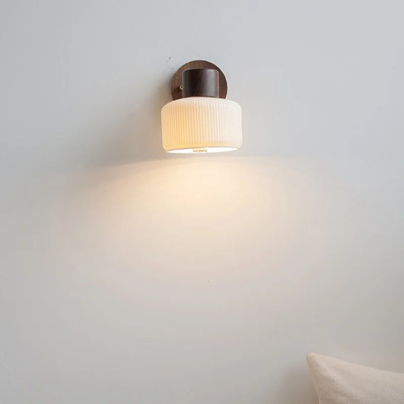Afralia™ Walnut Wood LED Wall Sconce Ceramic Rotate Modern Bathroom Mirror Light