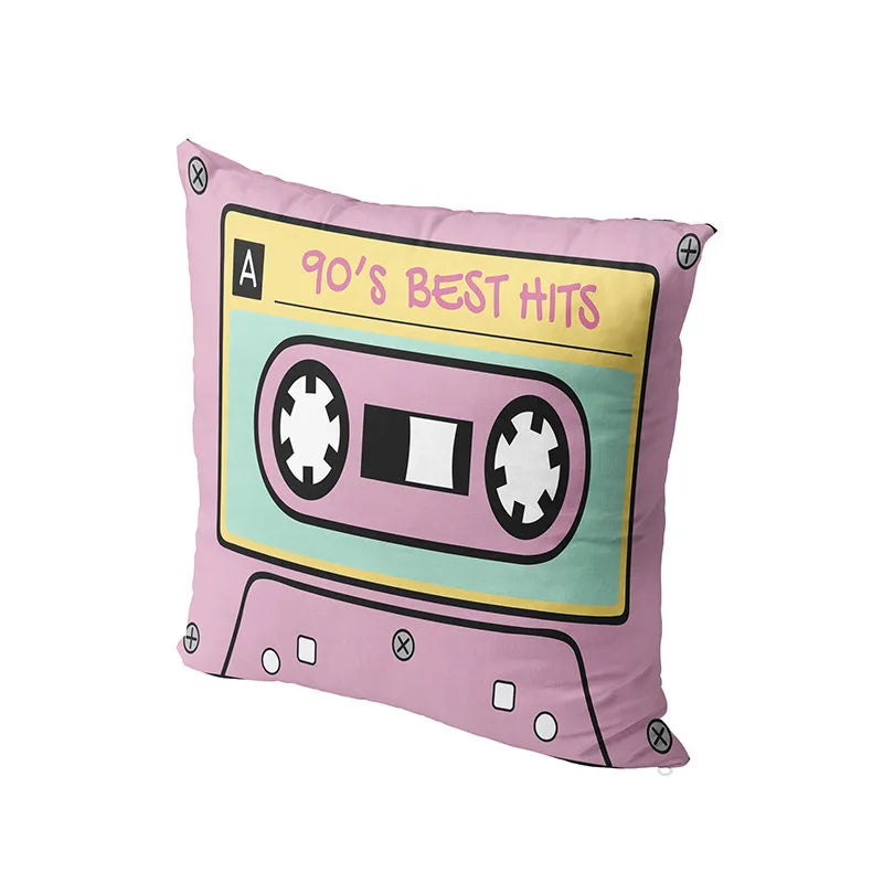 Afralia™ Retro Cassette Music Tape Design Pillowcase 45x45cm - Double-sided Print Sofa Cushion Cover
