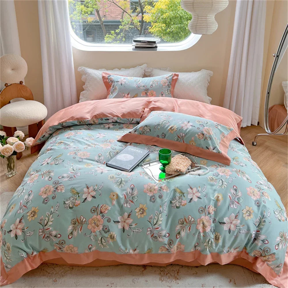 Afralia™ Colorful Bedding Set: King/Queen Size Bed Lines, Sheet, Pillowcase, Duvet Cover Set
