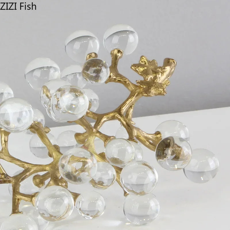 Afralia™ Brass Crystal Grape Ornaments | Modern Desk Decoration Sculpture