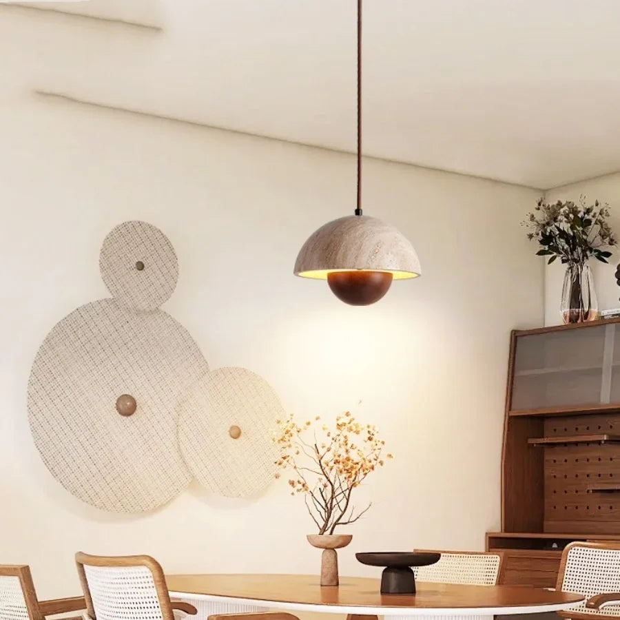 Afralia™ Wabi Sabi LED Pendant Lamp Wood Yellow Stone Modern Hanging Lights