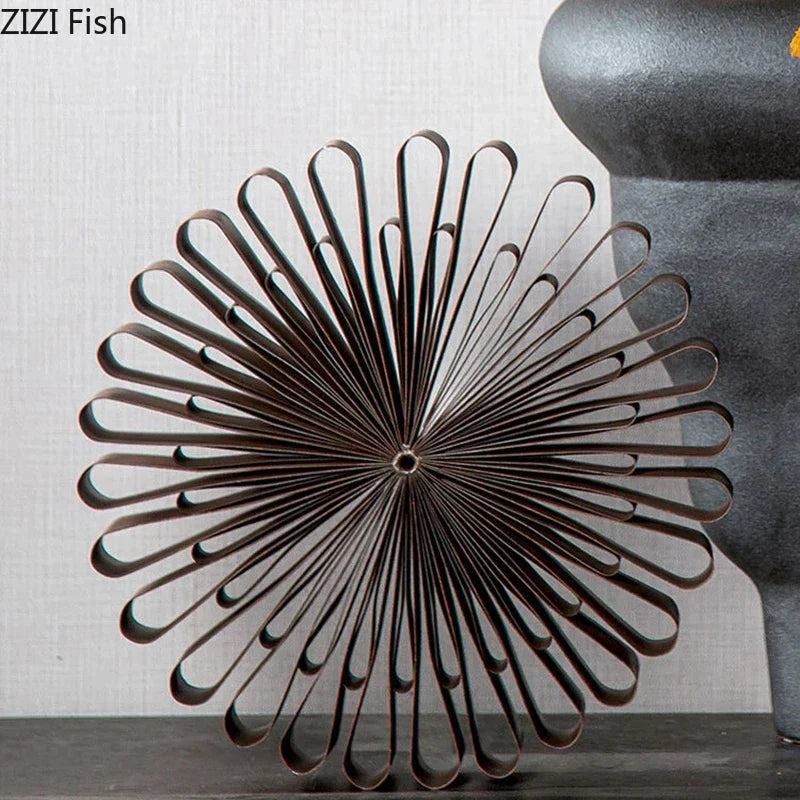 Afralia™ Metal Flower Geometric Ornaments Desk Decor Modern Abstract Art Room Aesthetic