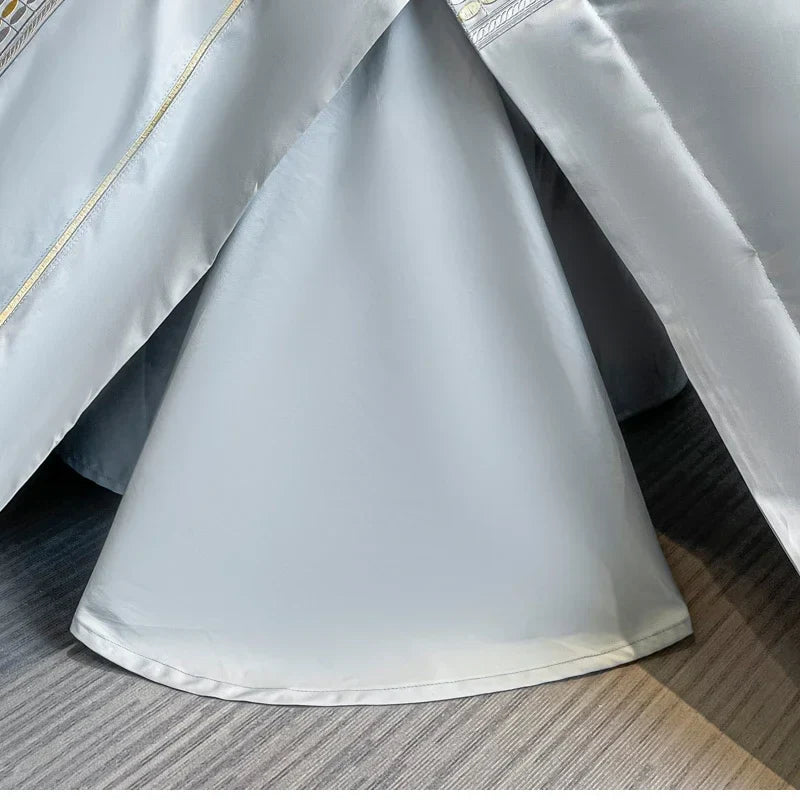 Afralia™ 100s Egyptian Cotton Embroidery King Queen Bedding Set with Duvet Cover