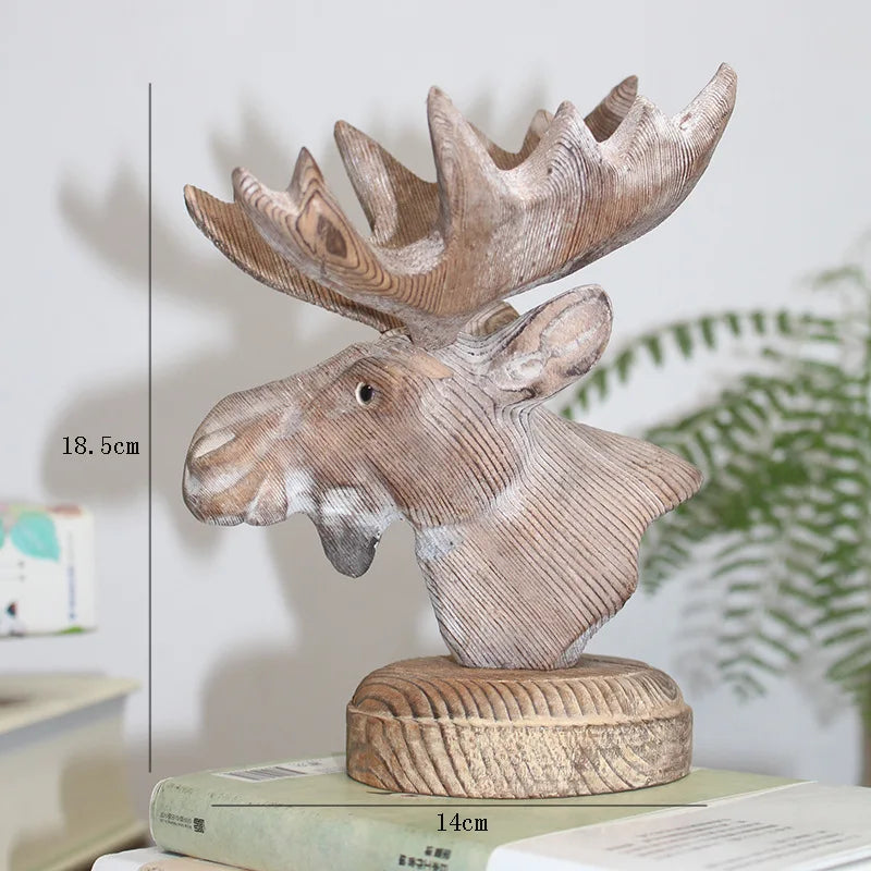 Afralia™ Woodcarving Animal Head Sculpture Pine Ornaments Home Decor Accessory