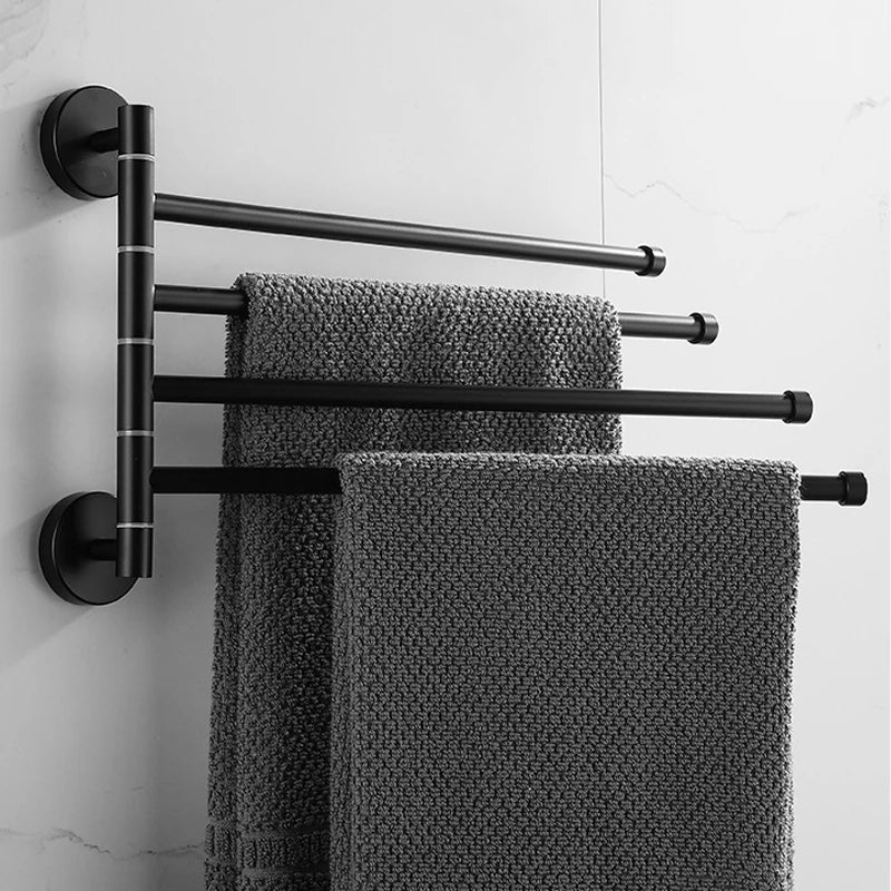 Afralia™ Swivel Towel Bar Rack: Black Stainless Steel Wall Mount Holder for Bathroom Storage