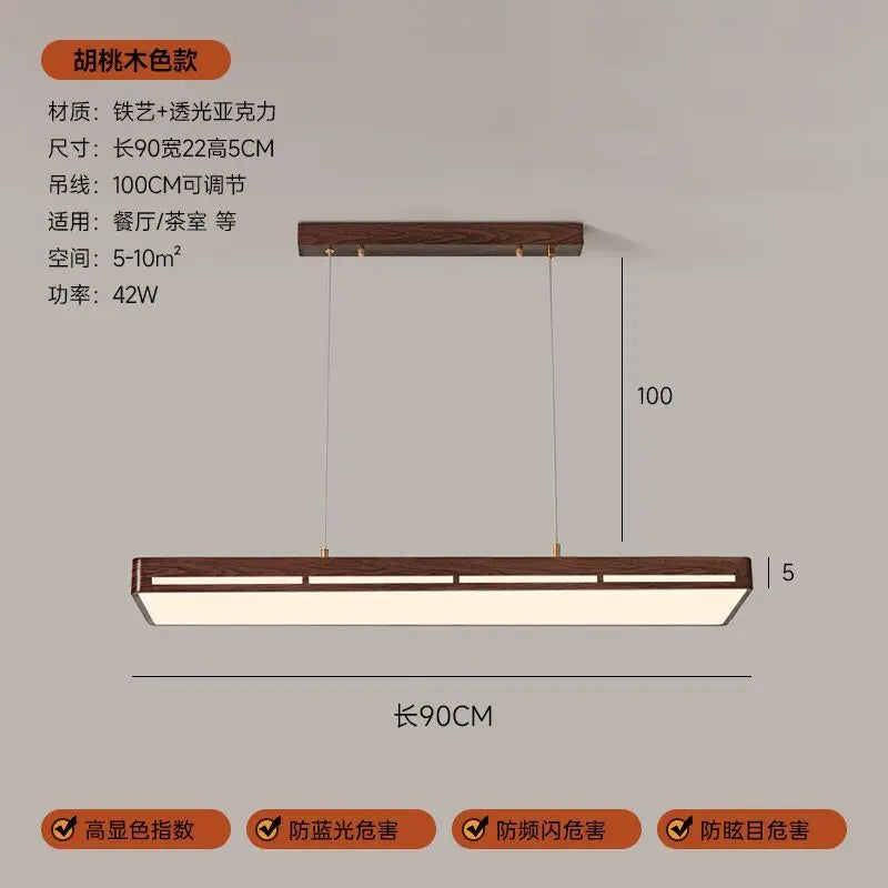 Afralia™ Nordic Solid Wood Chandelier Walnut LED Strip Lamp Bar Tea Room Lighting