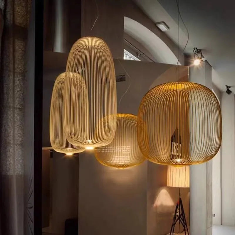 Afralia™ Spokes Pendant: Minimalist Birdcage Hanging Light for Villa, Lobby, Staircase & Home Decor