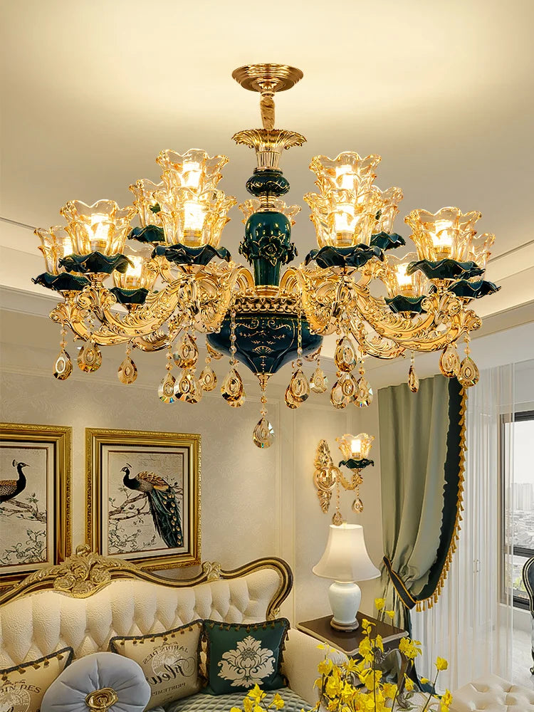 Afralia™ Dark Blue Crystal Chandelier, Vintage Style Ceiling Lamp for Living Room Bedroom Villa