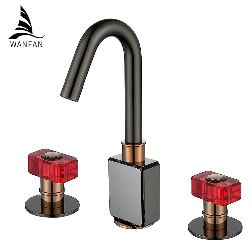 Afralia™ Gray Brass Basin Faucets, Deck Mounted Double Handle Bathroom Sink Tap