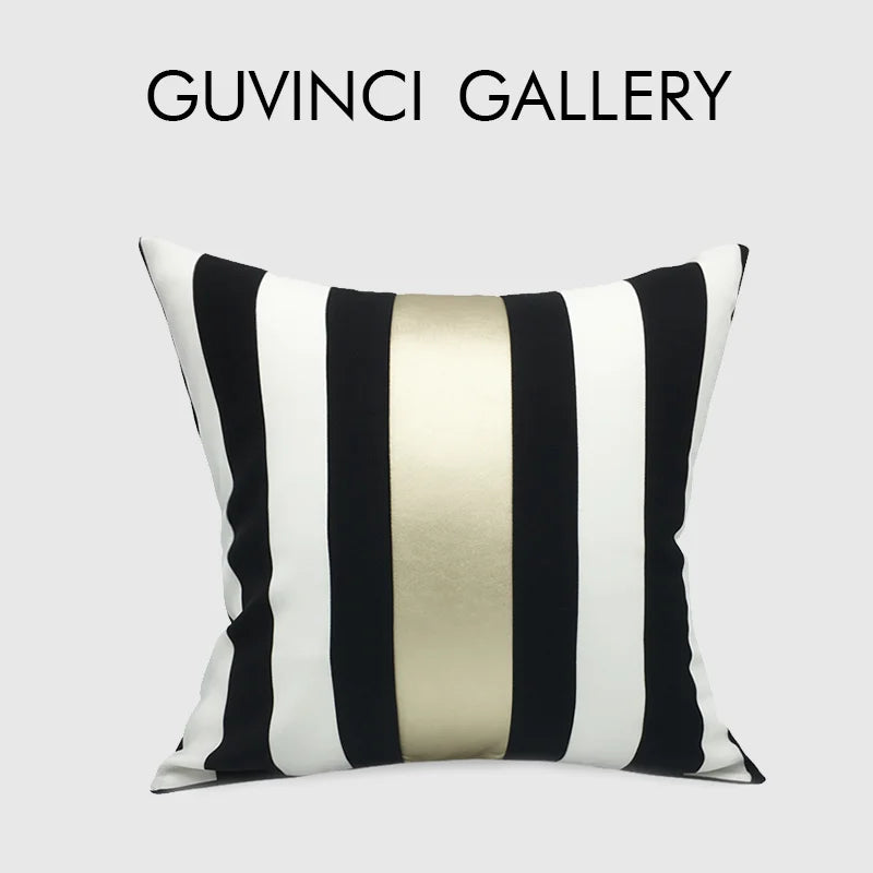 Afralia™ Luxury Black White Gold Striped Cushion Covers for Modern Sofas
