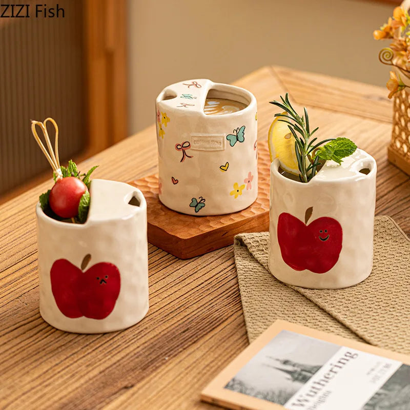 Afralia™ Cartoon Pattern Porcelain Cup - Creative Coffee Mug for Dining Table