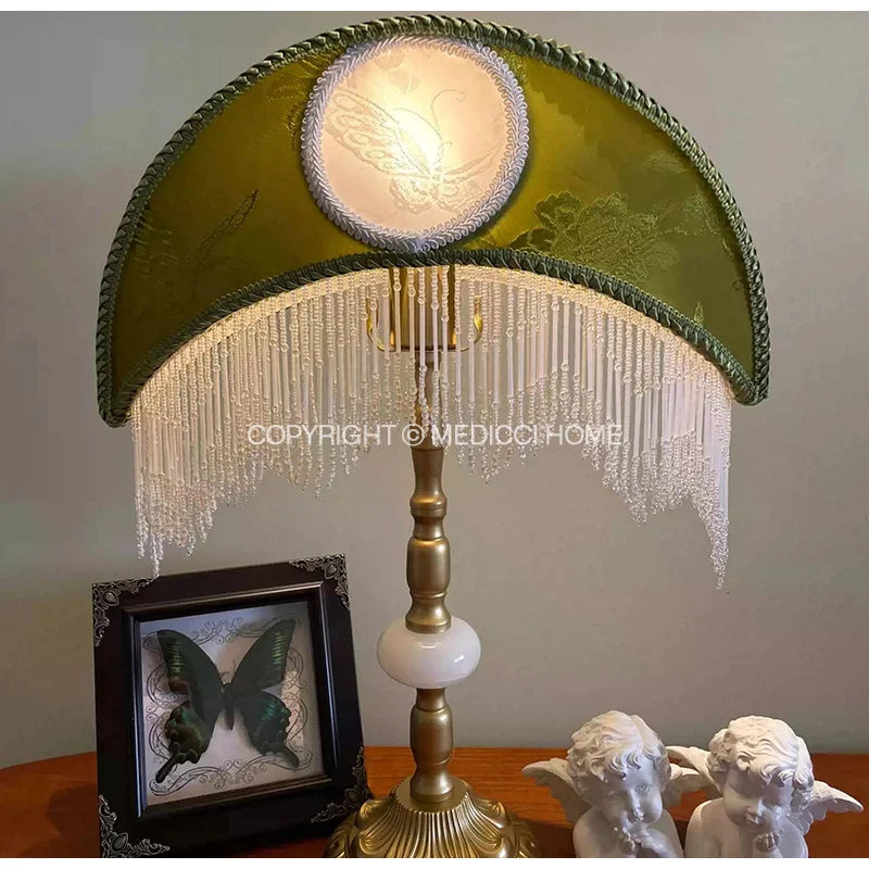 Afralia™ Crescent Moon Lampshade with Tassels - Victorian Style Medieval Desk Light Cover