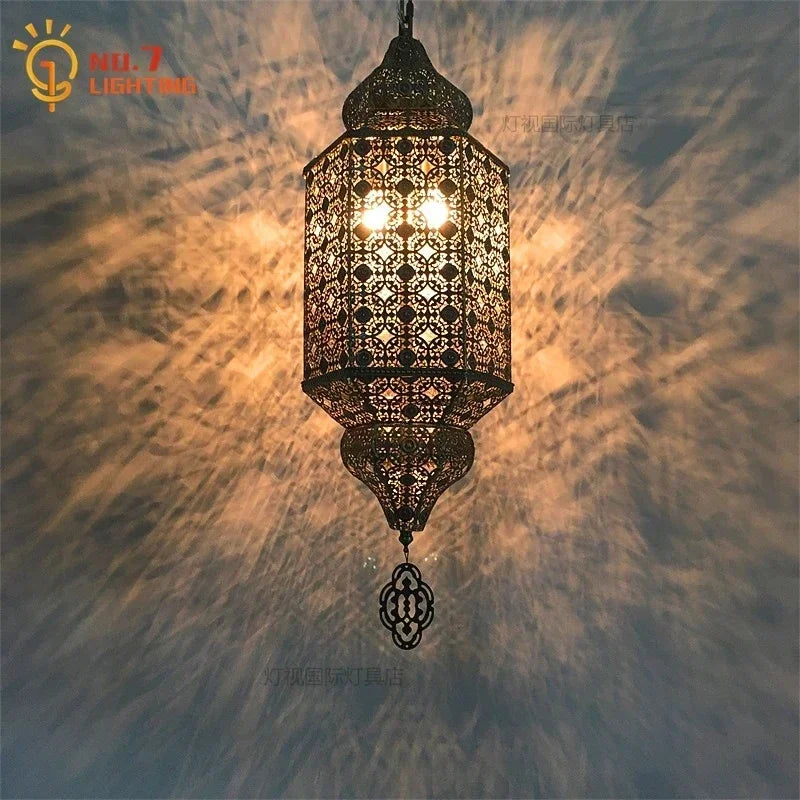 Afralia™ Moroccan Pendant Light LED E27 Vintage Industrial Metal Hanging Lamp