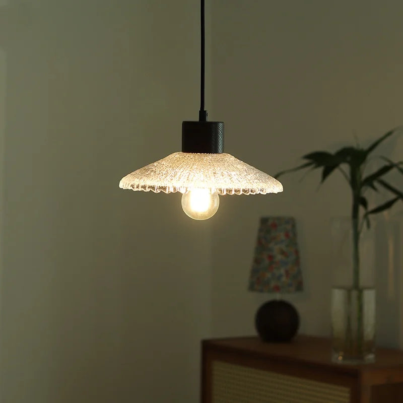 Afralia™ Clear Glass LED Pendant Light Fixture Wood Hanging Lamp