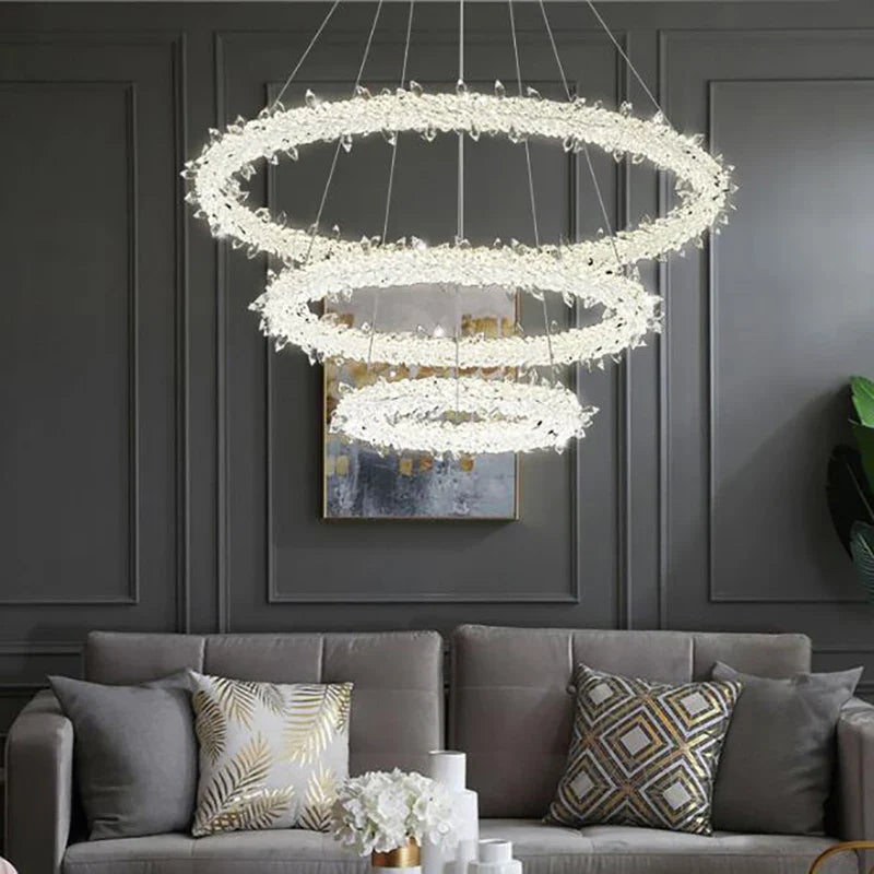 Afralia™ Crystal Flower LED Chandelier Round Ring Pendant for Dining Living Room Lighting