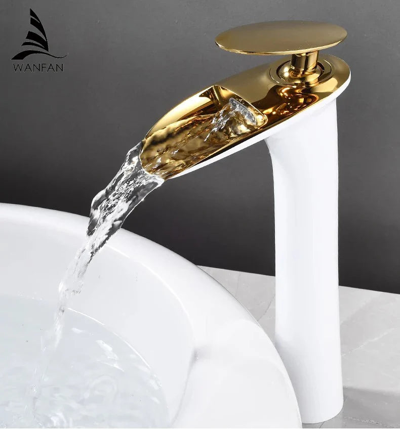 Afralia™ White Waterfall Basin Faucet Modern Single Hole Mixer Tap for Bathroom