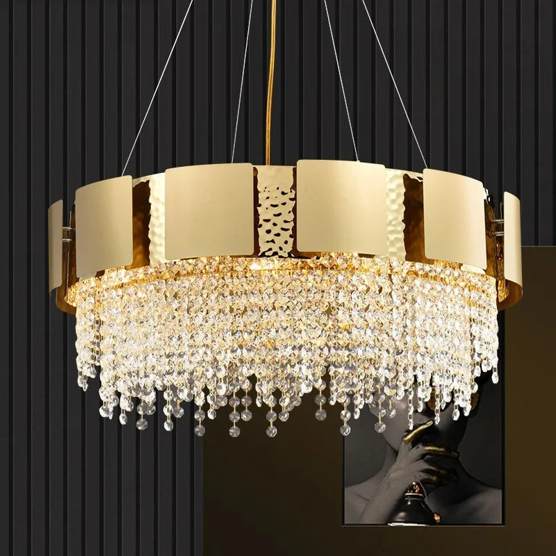 Afralia™ Gold Crystal LED Chandelier: Luxe Ceiling Lighting for Dining Room