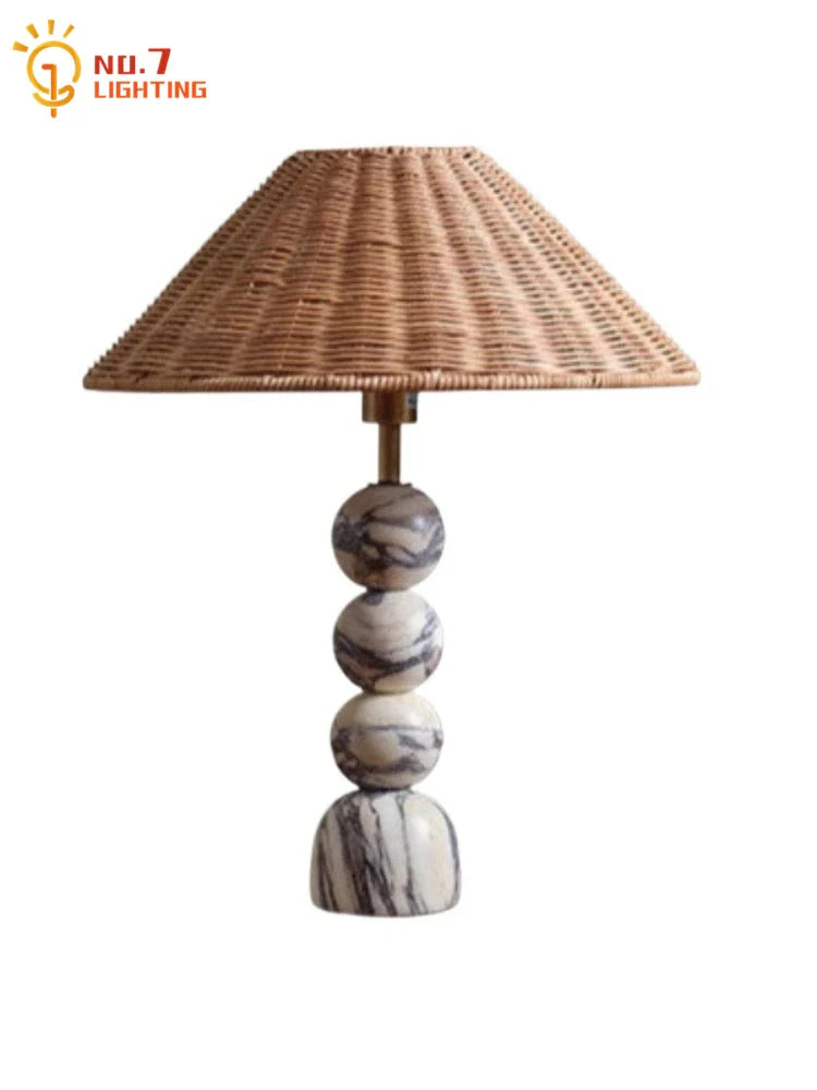 Afralia™ Wabi-Sabi Marble Table Lamp LED Rattan Weaving Desk Light for Home & Hospitality