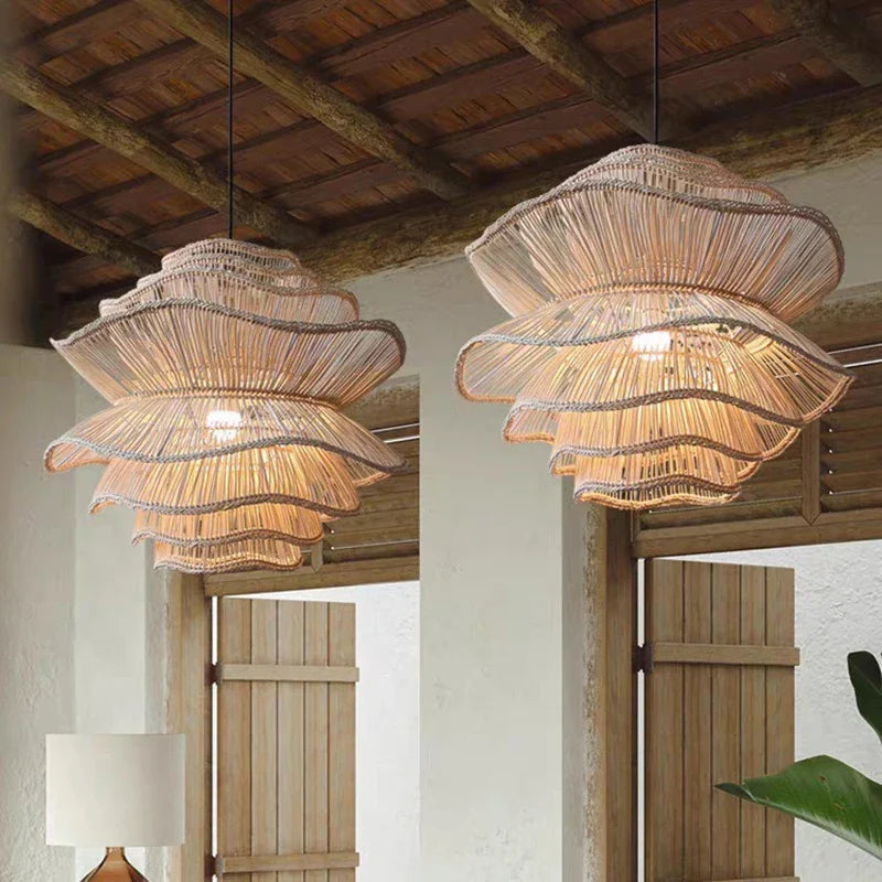 Afralia™ Wabi Sabi Rattan Pendant Lamp: Japanese Bamboo Chandelier for Home, Restaurant, Shop