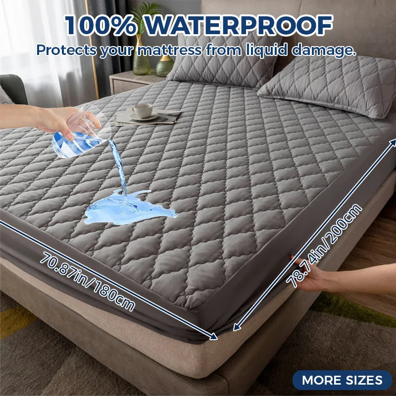 Afralia™ Geometric Quilted Fitted Sheet- Solid Color Mattress Cover-Queen King