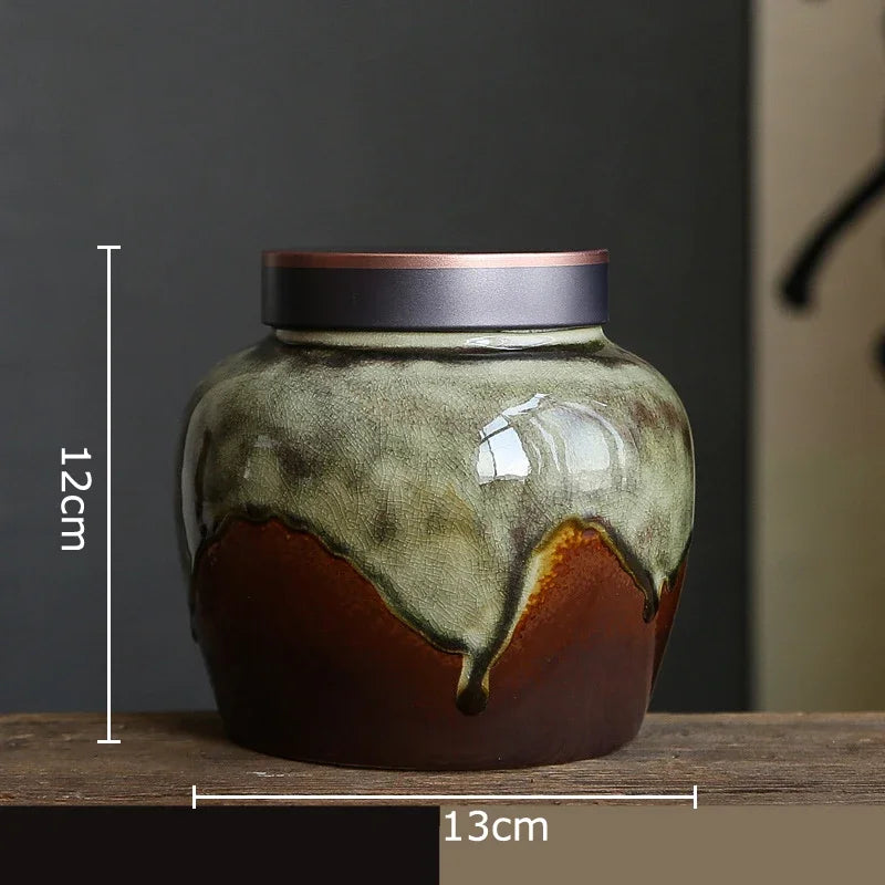 Afralia™ Colored Glaze Ceramic Tea Canister Jar Desk Decoration Candy Pot