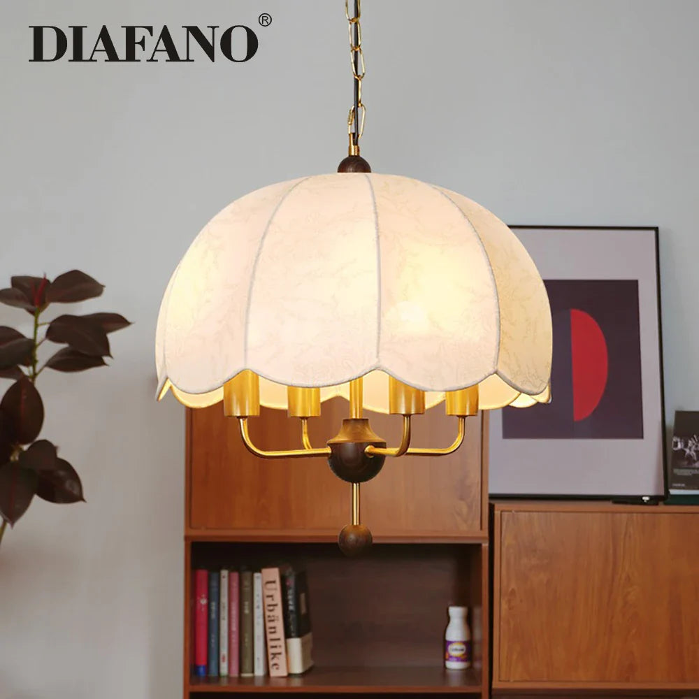 Afralia™ Korean Fabric Pendant Light for Bedroom Study Hotel Chandelier LED Lamp