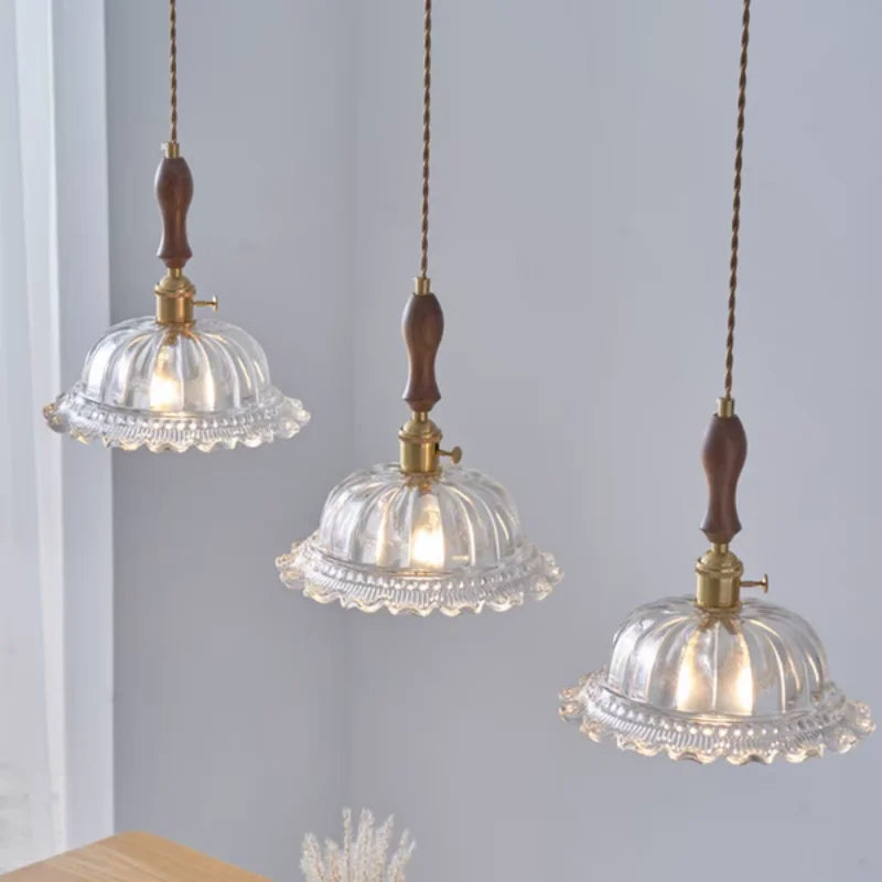 Afralia™ Walnut Flower Glass LED Pendant Chandelier Modern Nordic Hang Lamp