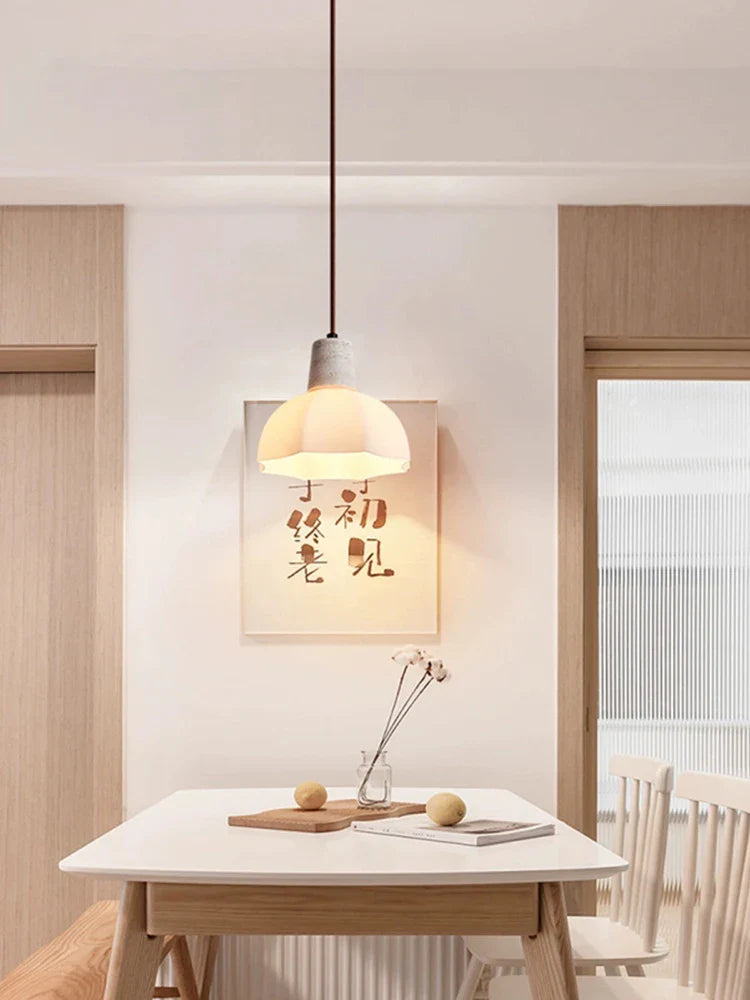 Afralia™ Stone Glass LED Chandelier: Romantic Flower Bedside Pendant Light Cream E27 Bulb