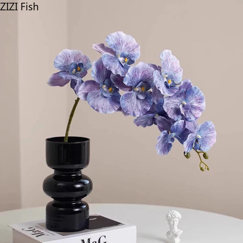 Afralia™ Black Glass Vase with Artificial Flowers for Stylish Room Decor