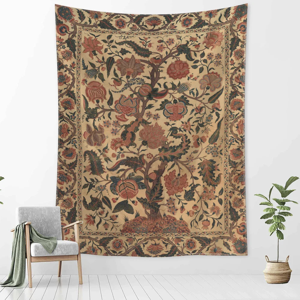 Orange Tree Of Life Tapestry Wall Hanging by Afralia™- Abstract Art for Home Decor