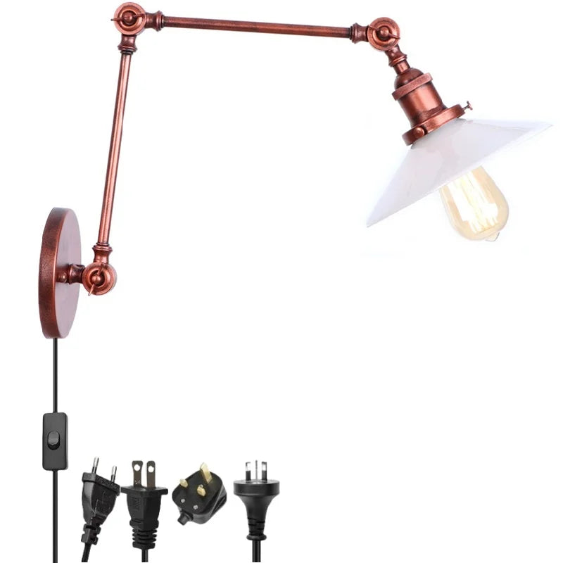 Afralia™ White Glass LED Wall Lamp - Industrial Vintage Plug-In Light for Home Decor