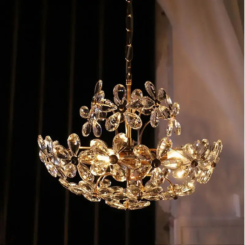 Afralia™ Crystal Flower Pendent Chandelier - Modern Design for Living Room, Restaurant, and Bedroom