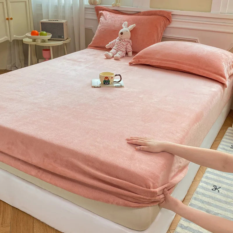 Afralia™ Winter Milk Velvet Fitted Sheet Set - Soft & Warm Mattress Cover