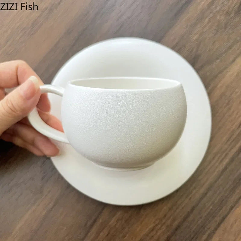 Afralia™ Frosted 250ml Ceramic Cup & Saucer Set for Coffee, Tea, Juice