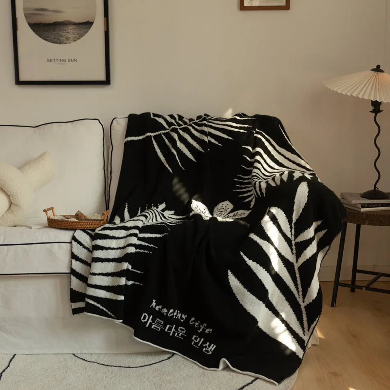 Afralia™ Knitted Sofa Cover Blanket: Black & White Thin Quilt for Office Nap & Air Conditioning