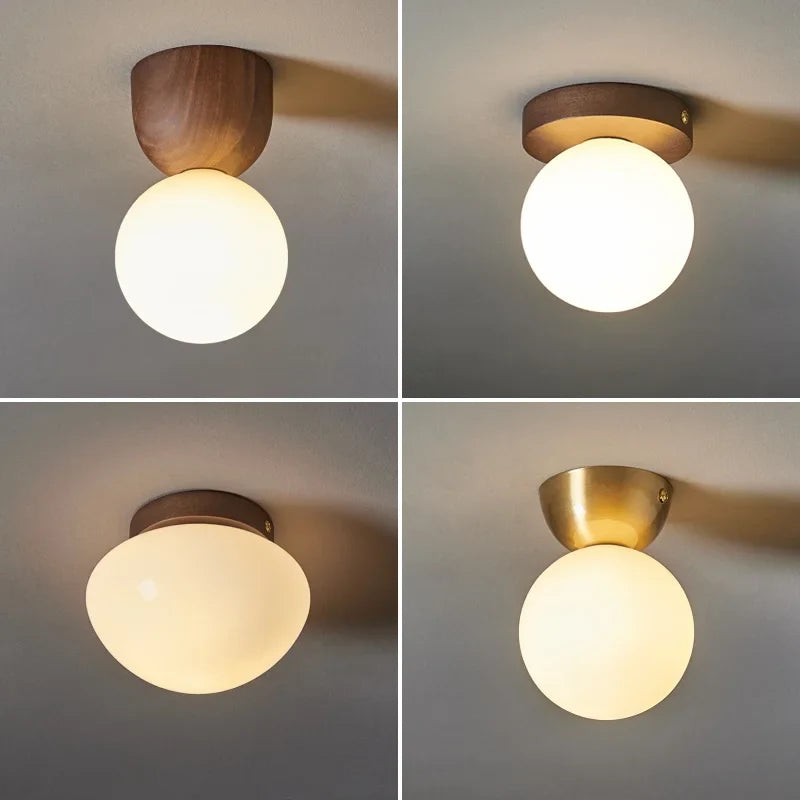 Afralia™ Walnut Glass LED Ceiling Lamp for Modern Living Room Art Decoration