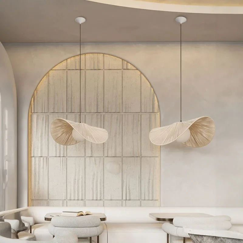 Afralia™ Cotton Rope Hat Pendant Lights Vintage Nordic Chandelier for Cafe & Bedroom