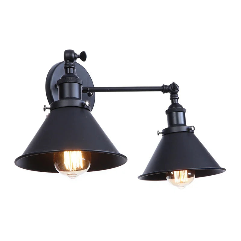 Afralia™ Loft Iron LED Wall Lamp 2 Heads Living Room Vintage Industrial Style Light