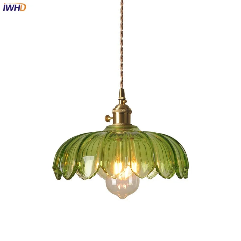Afralia™ Green Glass LED Hanging Pendant Lights