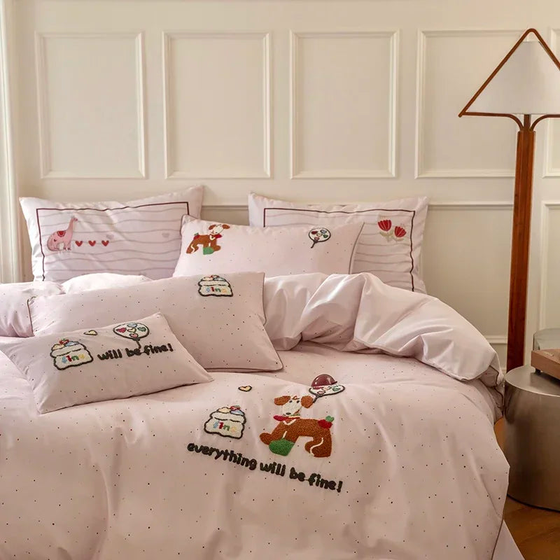 Afralia™ Luxury 100% Cotton Embroidered Duvet Set, Sheet, Quilt Cover, Pillowcases