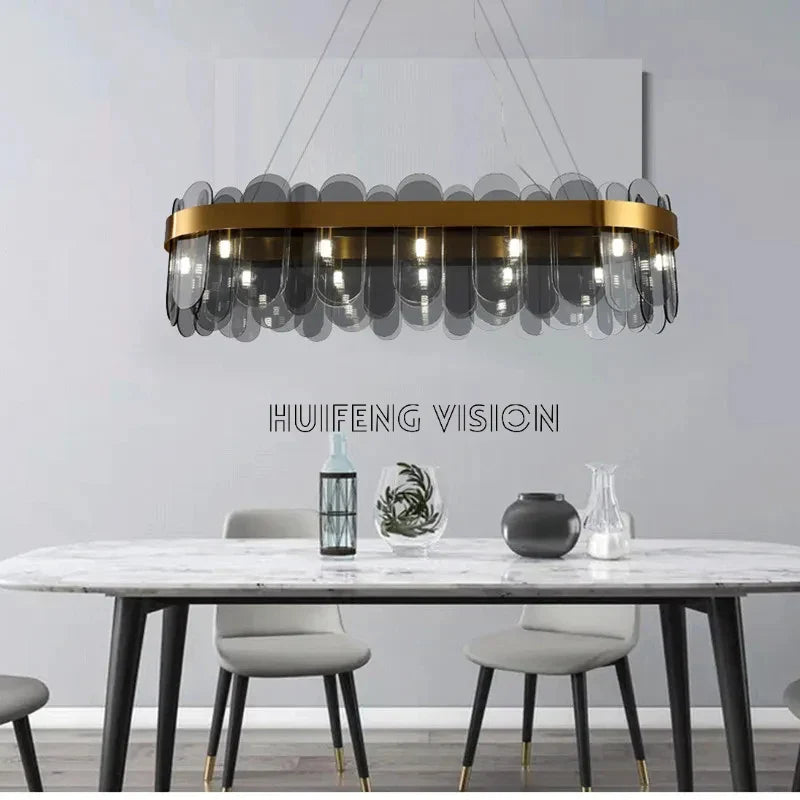 Afralia™ Nordic Smoke Grey Glass Chandelier Pendant Light for Living Room Bedroom Dining