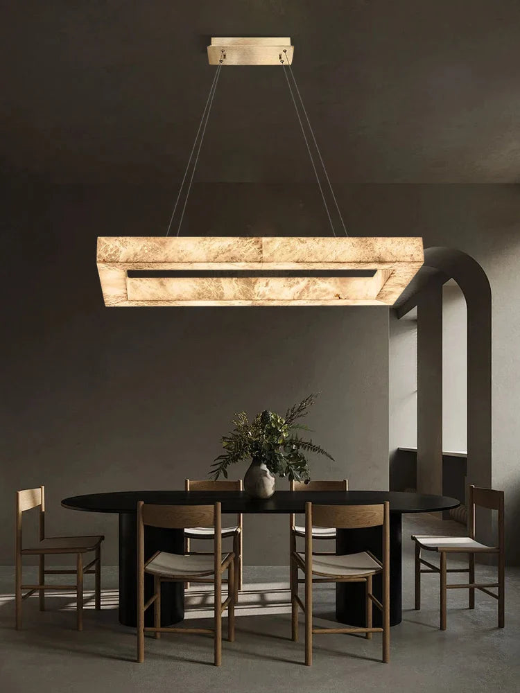 Afralia™ Dimmable LED Gold Chrome Marble Alabaster Chandelier Pendant Light for Dining Room